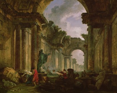 Vista imaginaria de la Gran Galería del Louvre en ruinas, 1796 de Hubert Robert
